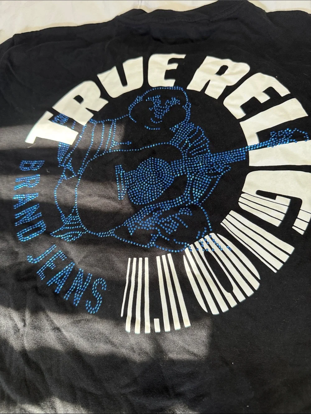 True Religion Black Short Sleeve Tee with White Horseshoe Logo